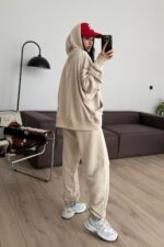 Geniş Kollu Oversize Eşofman Takım Bej - Görsel 4