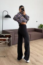 Yüksek Bel Geniş Paça Tayt Siyah - Görsel 3