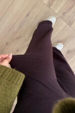 Yüksek Bel Geniş Paça Tayt Kahverengi - Görsel 3