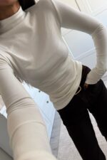 Yanları Büzgülü Balıkçı Yaka Bluz Beyaz - Görsel 2