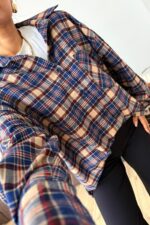 Life Oversize Ekose Gömlek Lacivert Bej - Görsel 2