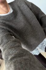 Dantel Detaylı Premium Kazak Kahverengi - Görsel 2