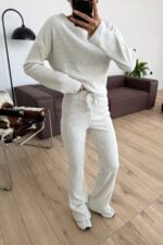 İspanyol Paça Fitilli Triko Takım Ekru - Görsel 2