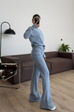 İspanyol Paça Fitilli Triko Takım Mavi - Görsel 4