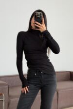 Yanları Büzgülü Balıkçı Yaka Bluz Siyah - Görsel 2