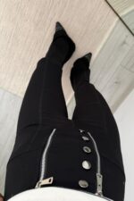 Çift Fermuarlı İspanyol Paça Tayt Siyah - Görsel 3