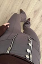 Çift Fermuarlı İspanyol Paça Tayt Vizon - Görsel 2