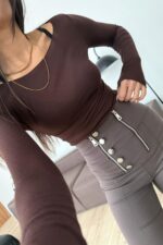 Kayık Yaka Transparan Bluz Kahverengi - Görsel 2