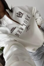 Yakası Fermuarlı Sweat Beyaz - Görsel 2