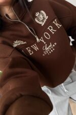 Yakası Fermuarlı Sweat Kahverengi - Görsel 2