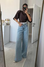 Beli Dantel Detaylı Açık Mavi Jean