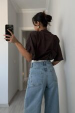 Vatkalı Pens Detaylı Tişört Kahverengi - Görsel 3