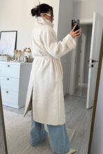 Sakallı Dik Yaka Kaban Ekru - Görsel 4