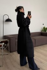 Sakallı Dik Yaka Kaban Siyah - Görsel 4