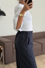 Beyaz Çizgili Pantolon Lacivert - Görsel 4