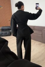 Balon Kollu Gold Düğmeli Blazer Takım 
Siyah - Görsel 4