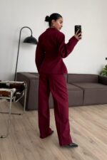 Balon Kollu Gold Düğmeli Blazer Takım 
Bordo - Görsel 4
