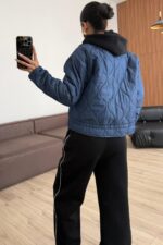 Beli Bağlamalı Kapitone Kısa Mont Lacivert - Görsel 3