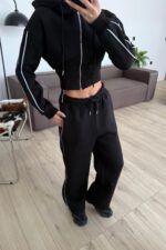 İçi Şardonlu Biyeli Eşofman Takım Siyah - Görsel 2