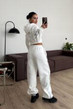 İçi Şardonlu Biyeli Eşofman Takım Beyaz - Görsel 3