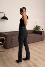 Hols Taşlı Kesik Paça Siyah Jean - Görsel 4