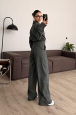 Vatkalı Çizgili Pantolon Takım Antrasit - Görsel 4