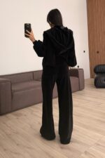 Kadife Hırka Crop pantolon Takım Siyah - Görsel 4