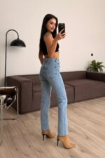 Tint Yıkama Kesik Paça Buz Mavi Jean - Görsel 4