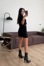 Kısa Kollu Triko Elbise Siyah - Görsel 4