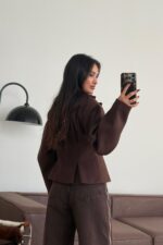 Belden Oturtmalı Kısa Kaşe Ceket Kahverengi - Görsel 3