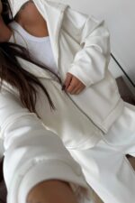 Hırkalı Modal Kumaş Eşofman Takım Ekru - Görsel 3