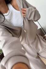 Hırkalı Modal Kumaş Eşofman Takım Vizon - Görsel 3