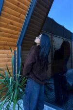 Dokulu Bisiklet Yaka Kazak Kahverengi - Görsel 3