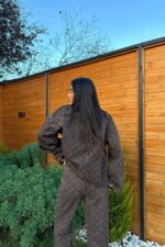 Puantiyeli Büyük Cepli Ceket Kahverengi - Görsel 3