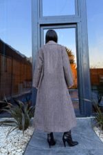 Çizgili Uzun Kaşe Kaban Vizon - Görsel 4