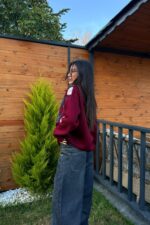 Baklava Desenli Polo Yaka Kazak Bordo Lacivert - Görsel 4