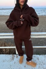 Base Sıde Kapşonlu Sweat Eşofman Takım Kahverengi - Görsel 4