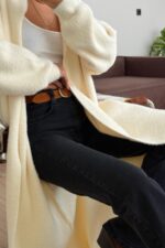 Süet Kemerli İspanyol Paça Siyah Jean - Görsel 3