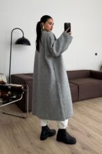 Winter Maxi Kaban Hırka Gri - Görsel 4