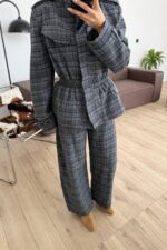 Beli Lastikli Ekose Desenli Takım Lacivert - Görsel 4