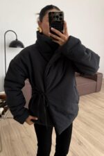 Yandan Bağlamalı Şişme Mont Siyah - Görsel 2