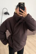 Yandan Bağlamalı Şişme Mont Kahverengi - Görsel 2