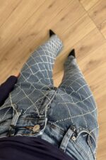 Baklava Taşlı Straight Mavi Jean - Görsel 3