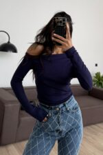 Tek Omzu Düşük Bluz Lacivert