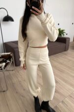 Balıkçı Yaka Triko Crop Takım Bej - Görsel 2