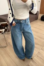 Verev Dikişli Geniş Paça Mavi Jean - Görsel 3