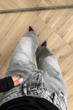 Verev Dikişli Geniş Paça Antrasit Jean - Görsel 3