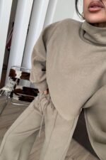 Yarasa Kollu Balıkçı Yaka Triko Takım Açık Haki - Görsel 3