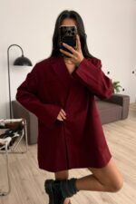 Yandan Yırtmaçlı Oversize Blazer Ceket Bordo - Görsel 2