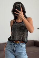 Taşlı Tül Bluz Siyah - Görsel 2